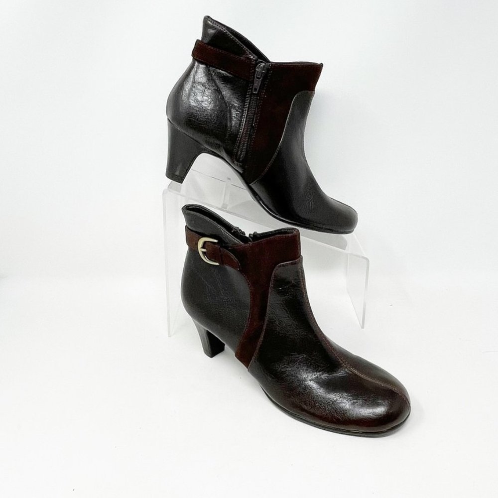 Aerosoles Womens Brown Vegan Leather Side Zip Bootie Size 7